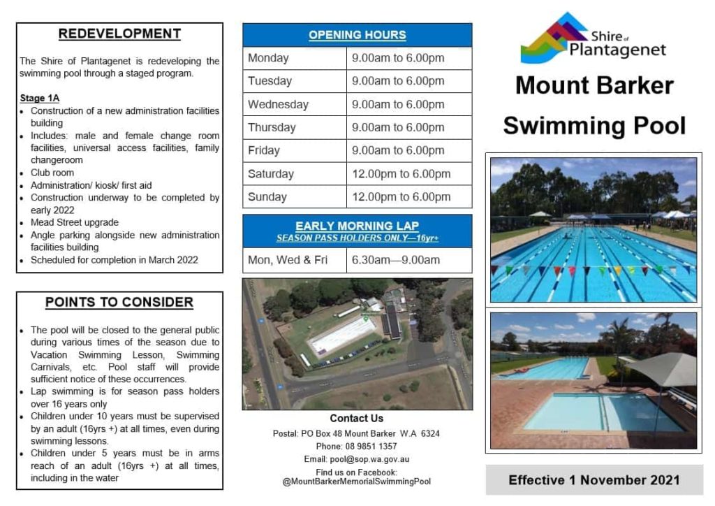 Mount Barker Memorial Swimming Pool Flyer